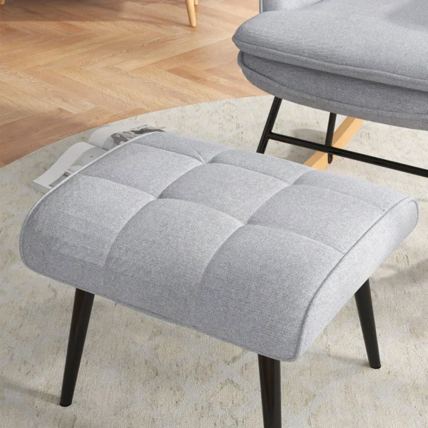 Schommelstoel schommelstoel met kruk, armstoel, relaxstoel met linnenlook, schommelstoel tot 130 kg draagvermogen, lichtgrijs 8