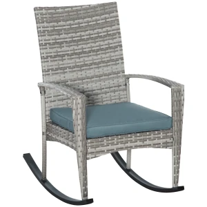 Schommelstoel tuinstoel met kussen, polyrattan en metaal, grijs, 66 x 88 x 98 cm, ideaal voor terras en tuin 1