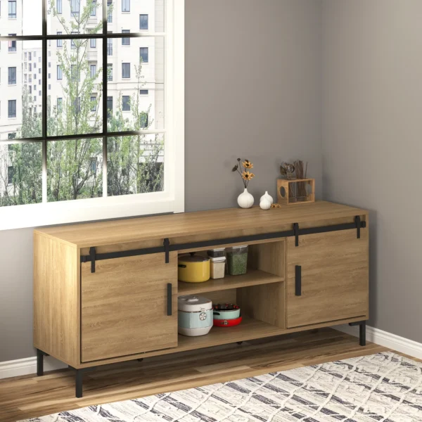 Schuifdeursysteem voor dubbele houten deuren, looprail met accessoires van koolstofstaal, zwart, 183x0,6x18cm, voor moderne interieurinrichting 2