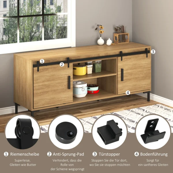 Schuifdeursysteem voor dubbele houten deuren, looprail met accessoires van koolstofstaal, zwart, 183x0,6x18cm, voor moderne interieurinrichting 6