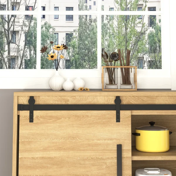 Schuifdeursysteem voor dubbele houten deuren, looprail met accessoires van koolstofstaal, zwart, 183x0,6x18cm, voor moderne interieurinrichting 7