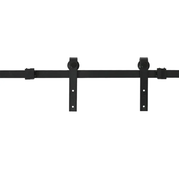 Schuifdeursysteem voor dubbele houten deuren, looprail met accessoires van koolstofstaal, zwart, 183x0,6x18cm, voor moderne interieurinrichting 9