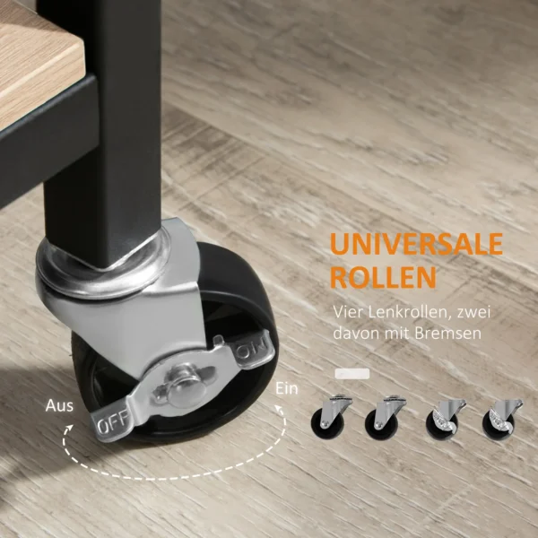 Serveerwagen keukenwagen 2 niveaus met handvat, wielen en remmen, beschermingsrails, 60 kg draagvermogen, 82x40x75 cm voor keuken en eetkamer 7