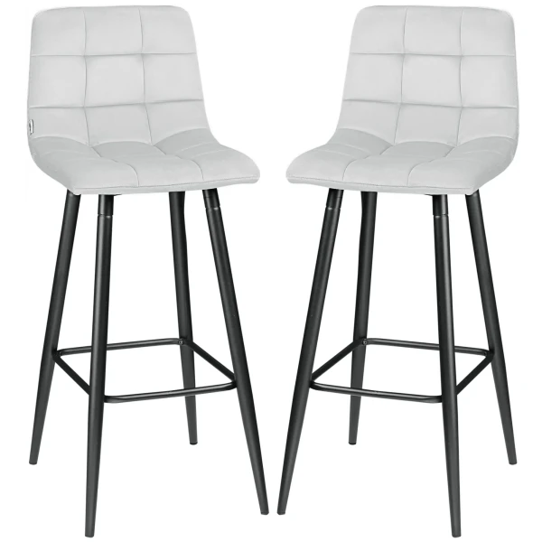 Set van 2 barkrukken bistrokrukken met voetensteun fluweel bekleding keukenstoel toogkrukken set stalen poten lichtgrijs 42x47x105cm voor woonkamer 1