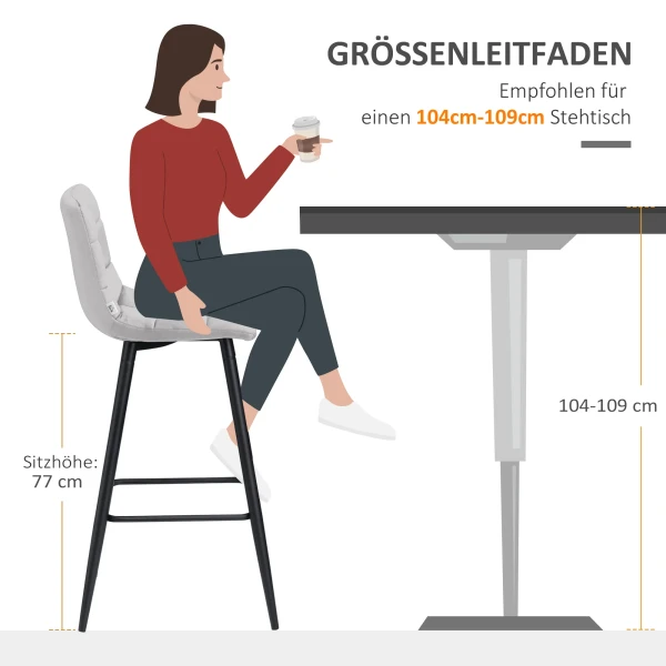 Set van 2 barkrukken bistrokrukken met voetensteun fluweel bekleding keukenstoel toogkrukken set stalen poten lichtgrijs 42x47x105cm voor woonkamer 8