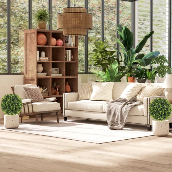 Set van 2 kunstmatige buxusbollen 40 cm kunstplant met grondpen, kunstmatige planten plastic zoals echt decor voor woonkamer slaapkamer kantoor tuin 10