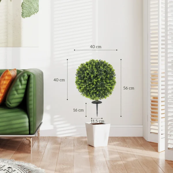 Set van 2 kunstmatige buxusbollen 40 cm kunstplant met grondpen, kunstmatige planten plastic zoals echt decor voor woonkamer slaapkamer kantoor tuin 4