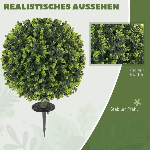 Set van 2 kunstmatige buxusbollen 40 cm kunstplant met grondpen, kunstmatige planten plastic zoals echt decor voor woonkamer slaapkamer kantoor tuin 5