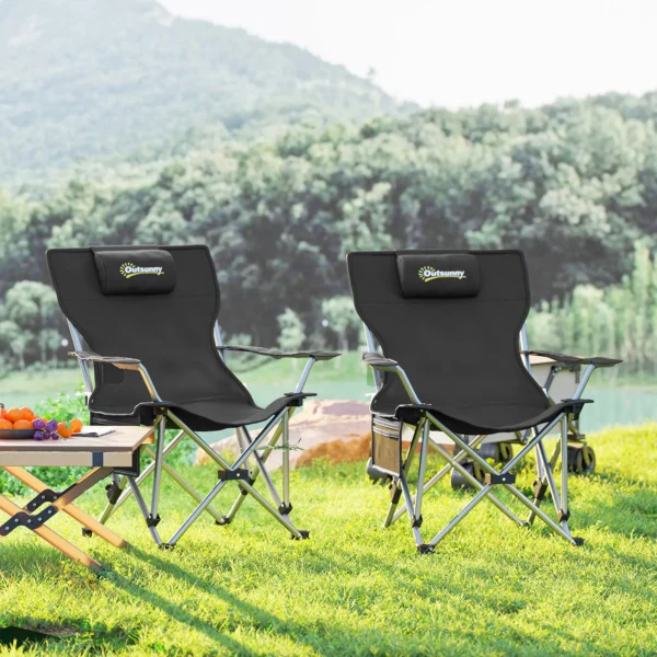 Set van 2 opvouwbare campingstoelen met afneembare voetensteun, hoofdsteun, drankhouder, tuinstoel belastbaar tot 120 kg, ligstoel voor volwassenen, vouwstoel, campingstoelen, strandstoel 8