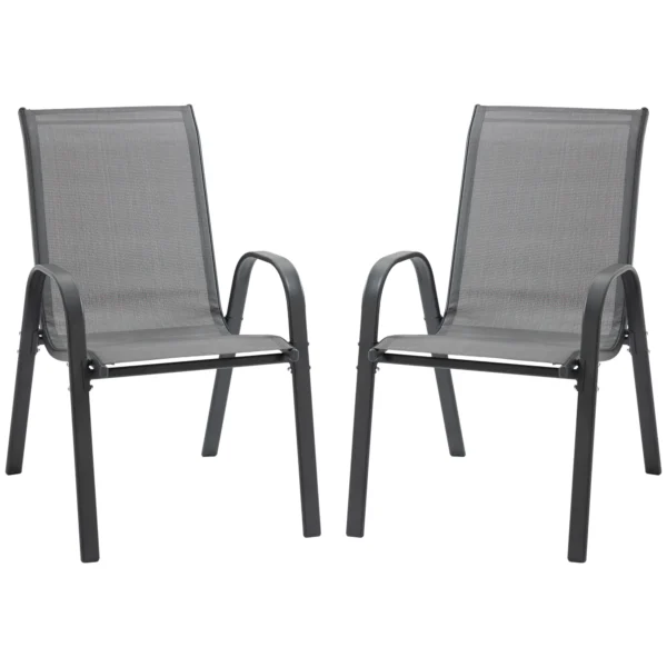 Set van 2 tuinstoelen stapelstoel met armleuning metaal mesh stof grijs 70x54x90cm voor terras en tuinmeubilair 1