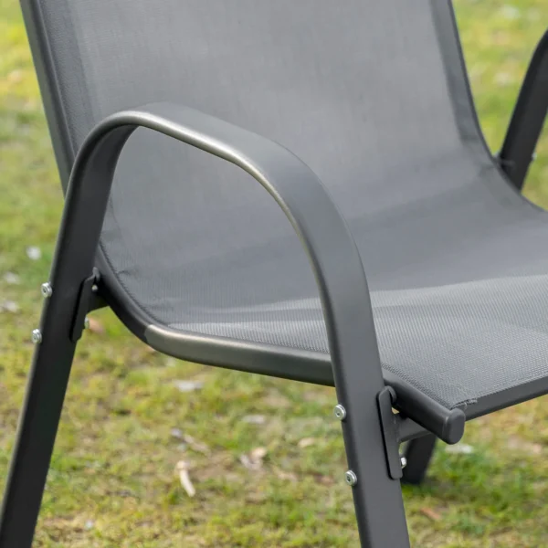 Set van 2 tuinstoelen stapelstoel met armleuning metaal mesh stof grijs 70x54x90cm voor terras en tuinmeubilair 10