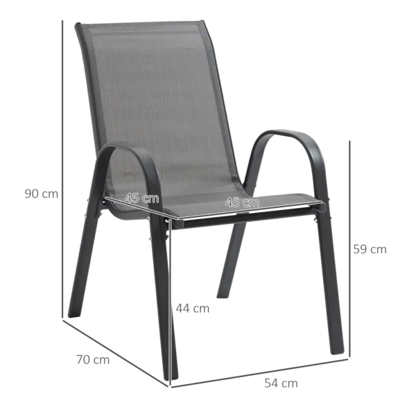 Set van 2 tuinstoelen stapelstoel met armleuning metaal mesh stof grijs 70x54x90cm voor terras en tuinmeubilair 4