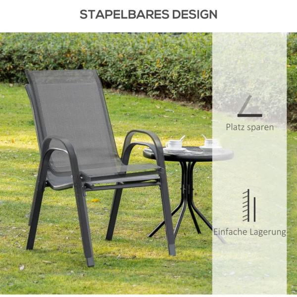 Set van 2 tuinstoelen stapelstoel met armleuning metaal mesh stof grijs 70x54x90cm voor terras en tuinmeubilair 6