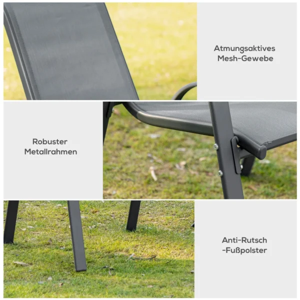 Set van 2 tuinstoelen stapelstoel met armleuning metaal mesh stof grijs 70x54x90cm voor terras en tuinmeubilair 7