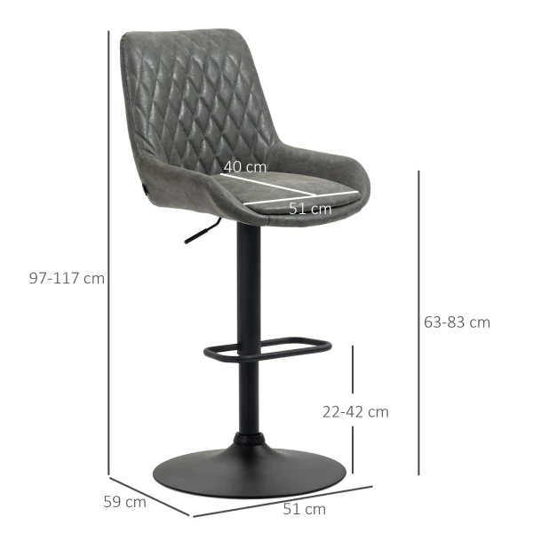 Set van 2 verstelbare barkrukken met rugleuning, keukenkrukken kunstleer donkergrijs voor bar en keuken 4