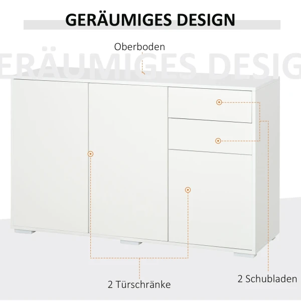 Sideboard wit dressoir met 2 lades & 3 deuren, multifunctionele kast, archiefkast, 117x36x74cm 5