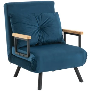 Slaapbank relaxstoel bedfunctie logeerbed fluweel verstelbare rugleuning blauw 63x73x81cm 1