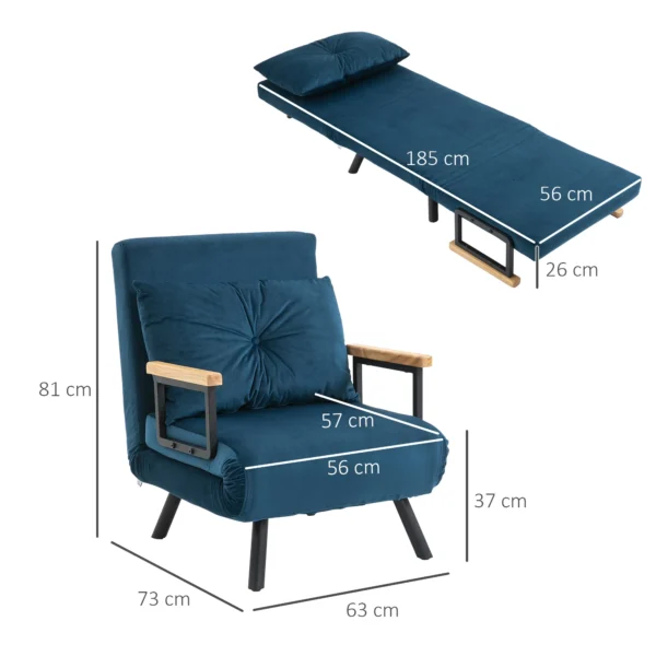 Slaapbank relaxstoel bedfunctie logeerbed fluweel verstelbare rugleuning blauw 63x73x81cm 4
