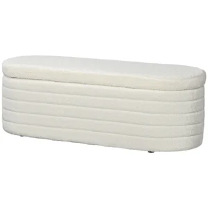 Slaapkamer bedbank met opbergruimte en houten poten, hoge stabiliteit, teddy fleece, 120 kg draagvermogen, 116x41x40,5 cm, crèmewit 1