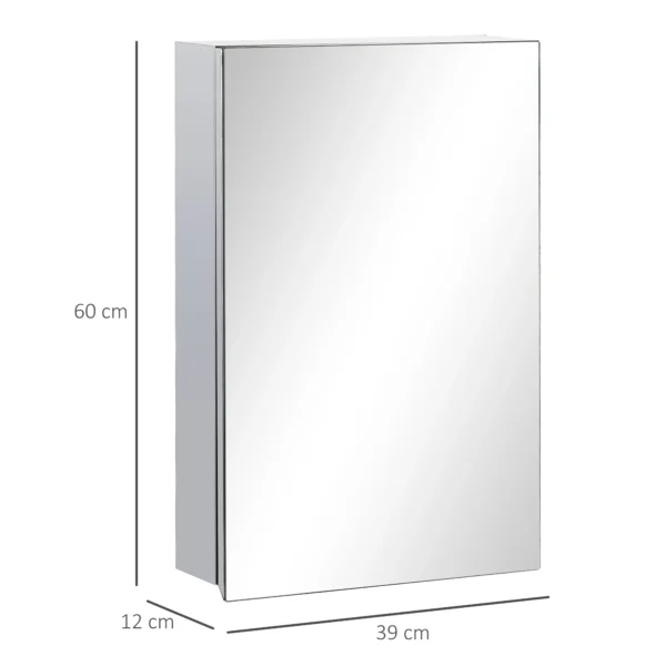 Spiegelkast, badkamerkast met 3 niveaus, medicijnkast voor badkamer, slaapkamer, roestvrij staal, zilver, 39 x 12 x 60 cm 4