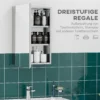 Spiegelkast, badkamerkast met 3 niveaus, medicijnkast voor badkamer, slaapkamer, roestvrij staal, zilver, 39 x 12 x 60 cm 5