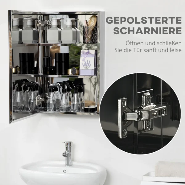 Spiegelkast, badkamerkast met 3 niveaus, medicijnkast voor badkamer, slaapkamer, roestvrij staal, zilver, 39 x 12 x 60 cm 7
