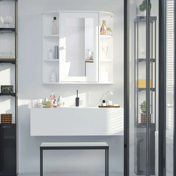 Spiegelkast badspiegel wandmontage hangkast met 8 vakken multifunctionele kast wit 66x17x63cm voor badkamer 2
