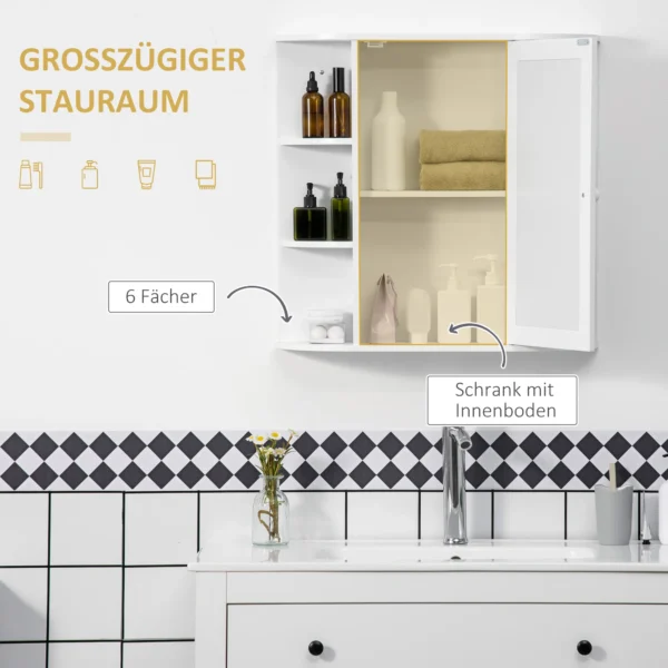 Spiegelkast badspiegel wandmontage hangkast met 8 vakken multifunctionele kast wit 66x17x63cm voor badkamer 6