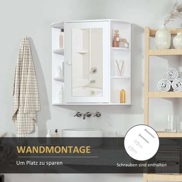 Spiegelkast badspiegel wandmontage hangkast met 8 vakken multifunctionele kast wit 66x17x63cm voor badkamer 7