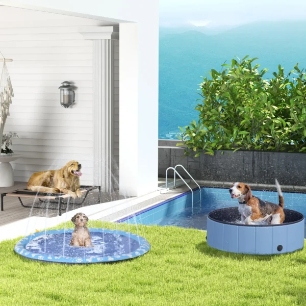 Splash sproeier pad 150 cm waterspel mat voor honden, anti slip spuit watersproeier outdoor pvc blauw 10