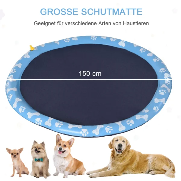 Splash sproeier pad 150 cm waterspel mat voor honden, anti slip spuit watersproeier outdoor pvc blauw 5