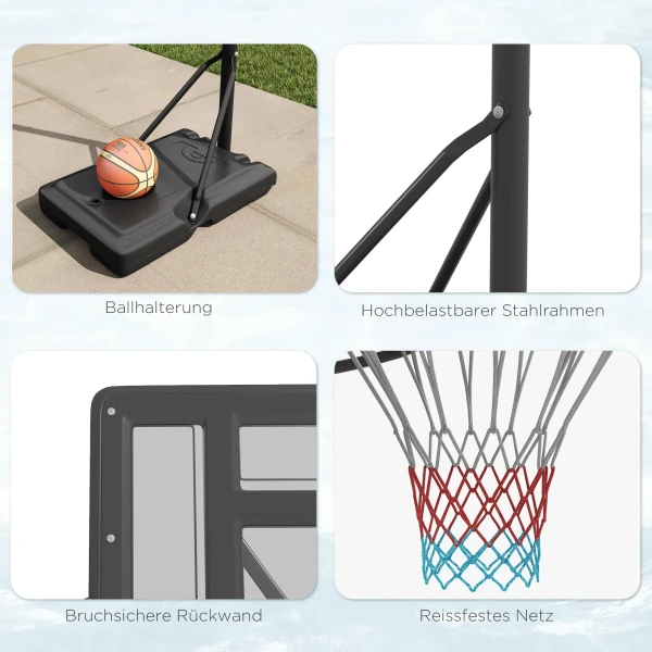 Sportnow 2 in 1 basketbalstandaard, 230 305 cm verstelbare hoogte basketbalring met standaard, achterbord standaard met wielen, basketbalinstallatie voor volwassenen, zwembad, staal 8