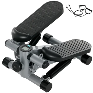 Sportnow 2 in 1 mini stepper voor thuis met power ropes, up down swing stepper met lcd display, stepper hometrainer tot 100 kg voor been /armtraining, thuis kantoor fitness oefening, grijs 1