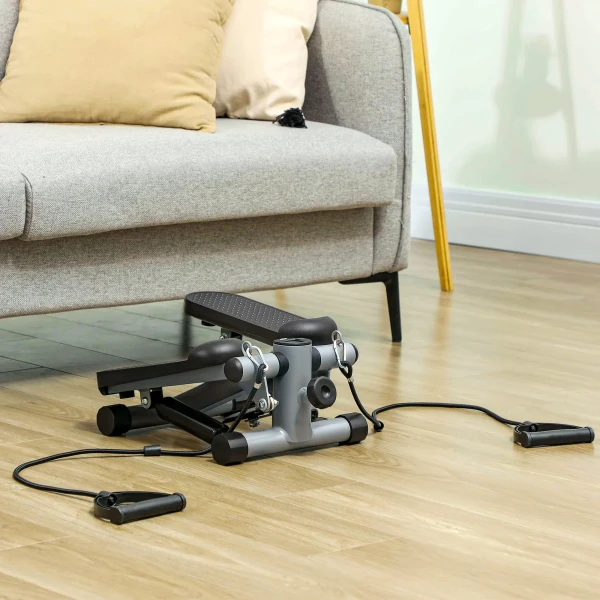 Sportnow 2 in 1 mini stepper voor thuis met power ropes, up down swing stepper met lcd display, stepper hometrainer tot 100 kg voor been /armtraining, thuis kantoor fitness oefening, grijs 10