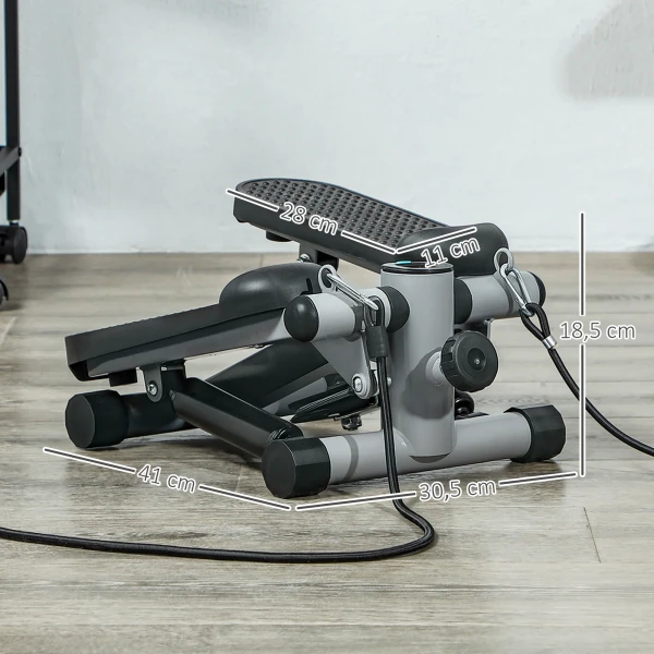Sportnow 2 in 1 mini stepper voor thuis met power ropes, up down swing stepper met lcd display, stepper hometrainer tot 100 kg voor been /armtraining, thuis kantoor fitness oefening, grijs 4