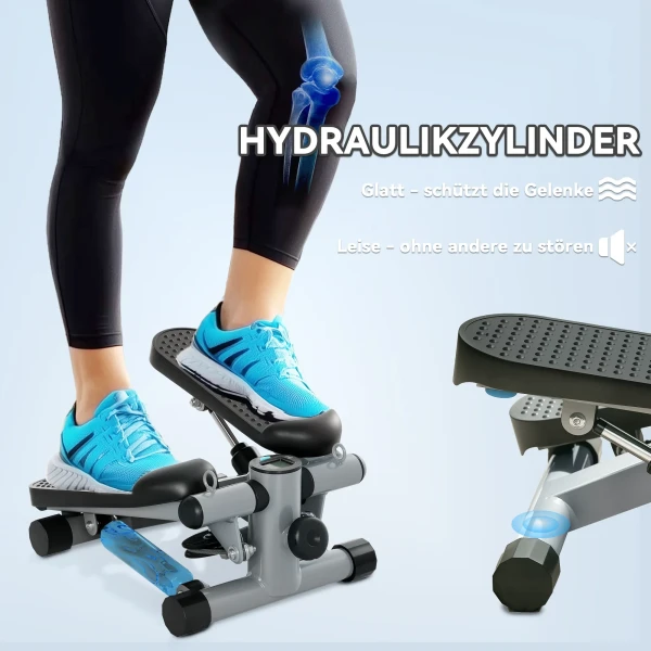 Sportnow 2 in 1 mini stepper voor thuis met power ropes, up down swing stepper met lcd display, stepper hometrainer tot 100 kg voor been /armtraining, thuis kantoor fitness oefening, grijs 8