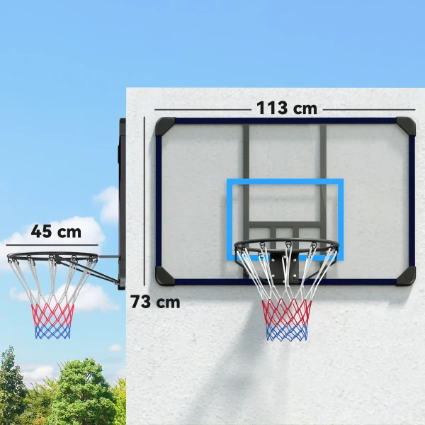 Sportnow basketbalring wandmontage basketbalbord met ring en net voor buiten, staal, 113 x 61 x 73 cm, ideaal voor tuin & speeltuin 4