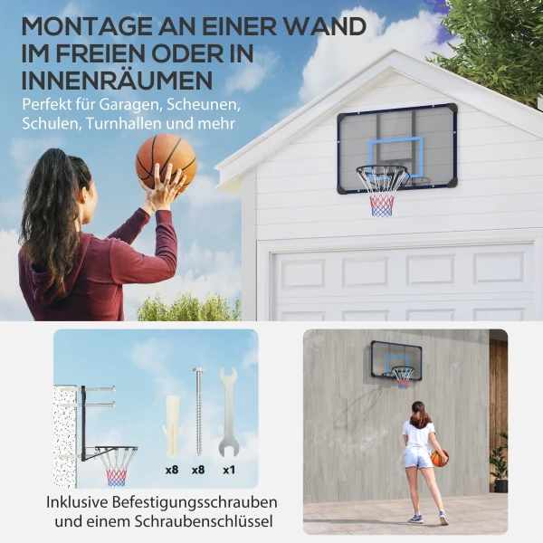 Sportnow basketbalring wandmontage basketbalbord met ring en net voor buiten, staal, 113 x 61 x 73 cm, ideaal voor tuin & speeltuin 5
