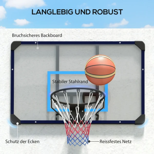 Sportnow basketbalring wandmontage basketbalbord met ring en net voor buiten, staal, 113 x 61 x 73 cm, ideaal voor tuin & speeltuin 6