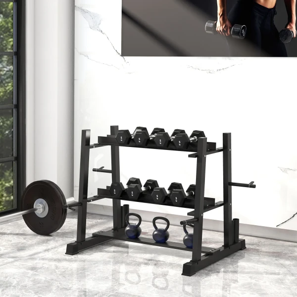 Sportnow haltersstandaard 3 niveaus tot 200 kg staal zwart 131x75x80 cm voor fitnessruimte & thuis training 2