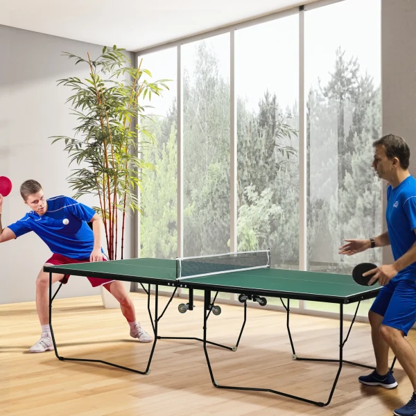 Sportnow indoor tafeltennistafel met wielen, opvouwbare tafeltennistafel, tafeltennisset met 2 tafeltennisbatjes, 3 ballen, staal, groen 2