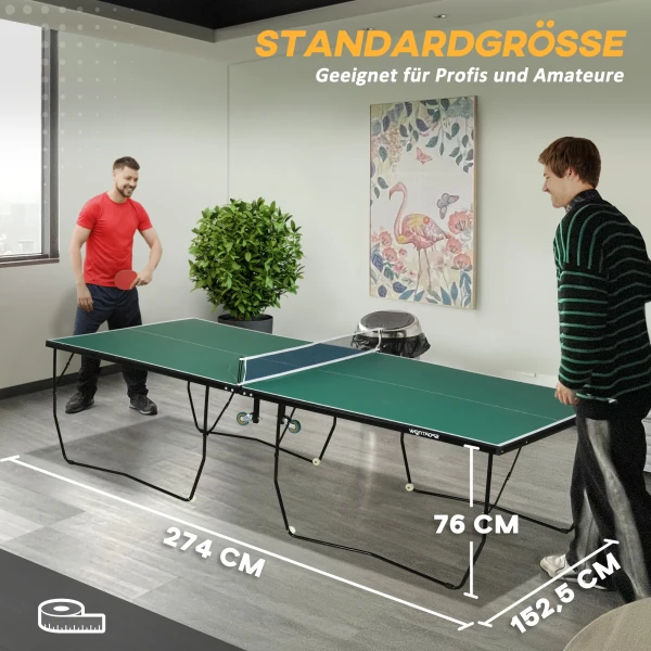 Sportnow indoor tafeltennistafel met wielen, opvouwbare tafeltennistafel, tafeltennisset met 2 tafeltennisbatjes, 3 ballen, staal, groen 5
