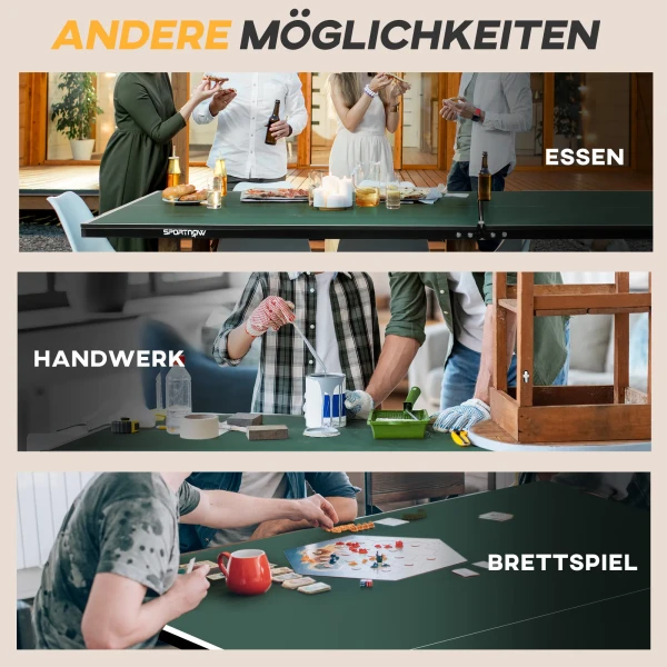 Sportnow indoor tafeltennistafel met wielen, opvouwbare tafeltennistafel, tafeltennisset met 2 tafeltennisbatjes, 3 ballen, staal, groen 8