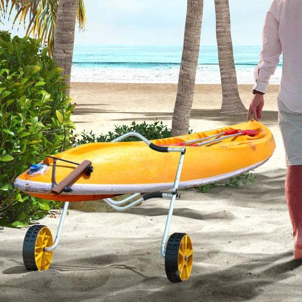 Sportnow kajakwagen verstelbare kano wagen boot wagen surfplank wagen boottrailer met spanband voor kano surfplank peddelborden aluminium geel 2