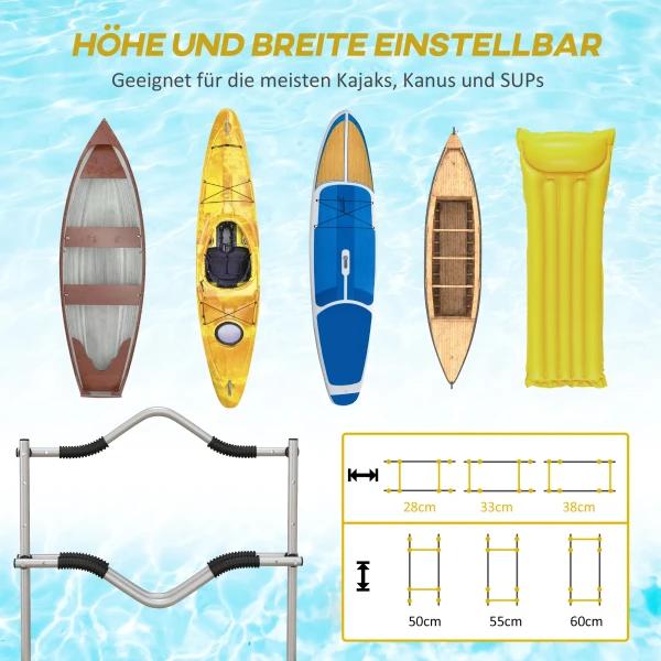 Sportnow kajakwagen verstelbare kano wagen boot wagen surfplank wagen boottrailer met spanband voor kano surfplank peddelborden aluminium geel 5