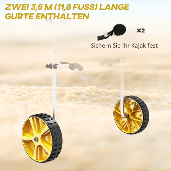 Sportnow kajakwagen verstelbare kano wagen boot wagen surfplank wagen boottrailer met spanband voor kano surfplank peddelborden aluminium geel 6