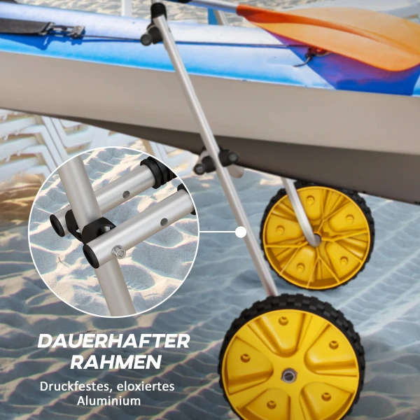Sportnow kajakwagen verstelbare kano wagen boot wagen surfplank wagen boottrailer met spanband voor kano surfplank peddelborden aluminium geel 8