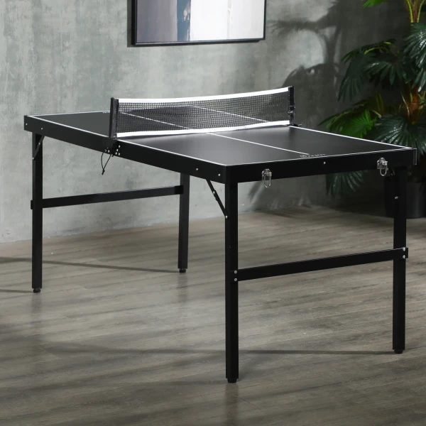 Sportnow mini opvouwbare tafeltennistafel tennistafel vrijetijdstafel met net & handvat, indoor spelset voor thuis, aluminium zwart 2