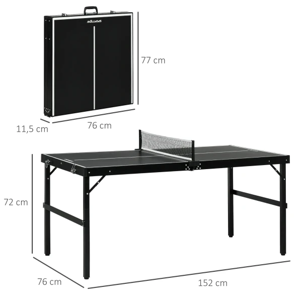 Sportnow mini opvouwbare tafeltennistafel tennistafel vrijetijdstafel met net & handvat, indoor spelset voor thuis, aluminium zwart 4