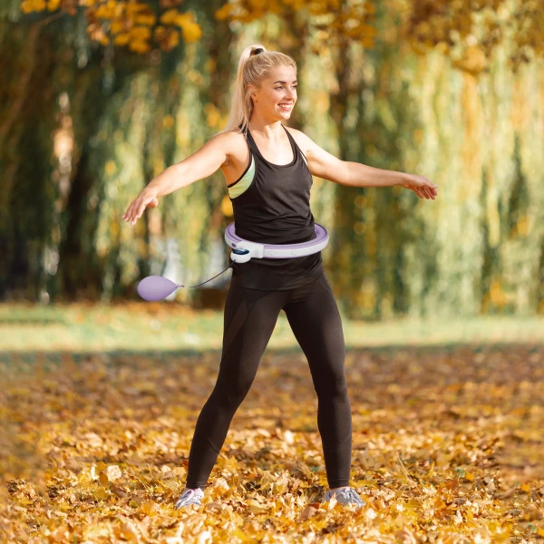 Sportnow slimme hula hoop reifen voor volwassenen met gewicht bal teller 16 knopen (76 113cm) verstelbare fitness stille afslank apparatuur infinity hula hoop voor gewichtsverlies, fitness paars 2
